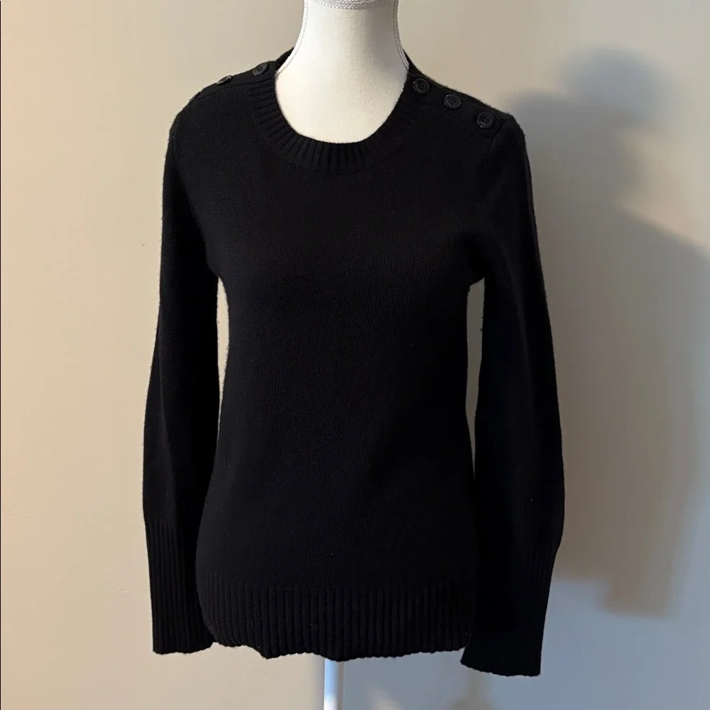 J. Crew Wool and Cashmere Blend Black Button-Shoulder Sweater. Size Small